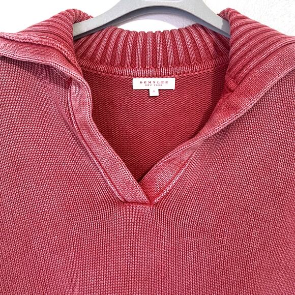 DEMYLEE Collared Cotton Sweater in Faded Red Size S - Picture 4 of 12